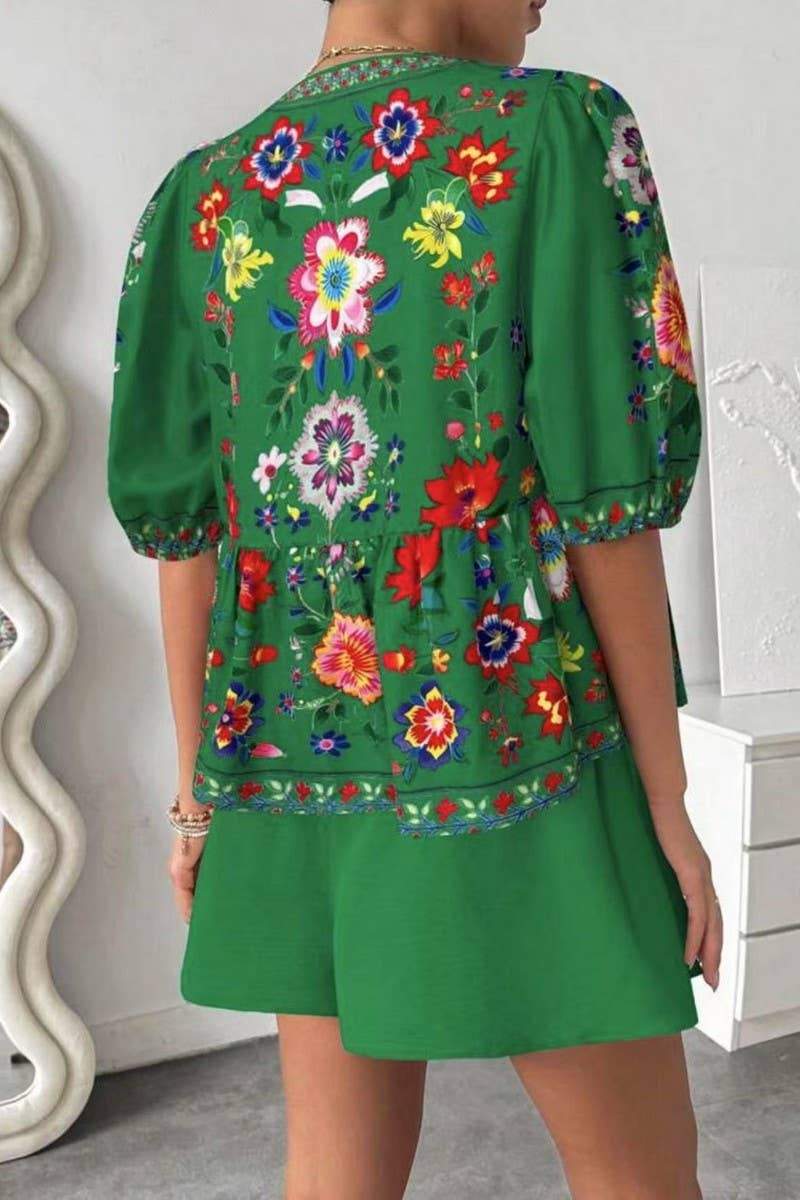 CWSTB2003_FLORAL TIE-FRONT KIMONO TOP & SHORTS SET