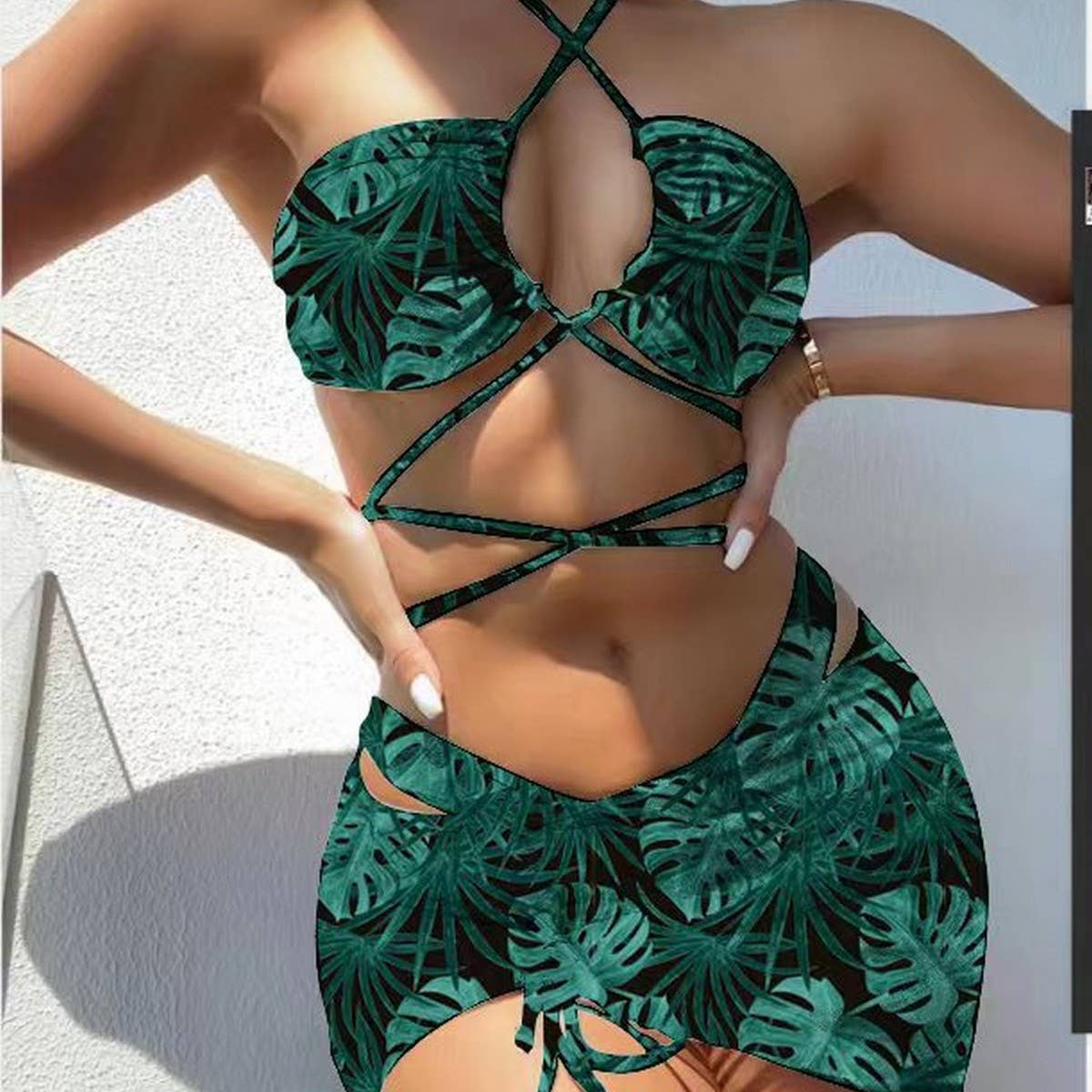 HALTERNECK SPLIT 3-PIECE BIKINI SET | MULTICOLOR