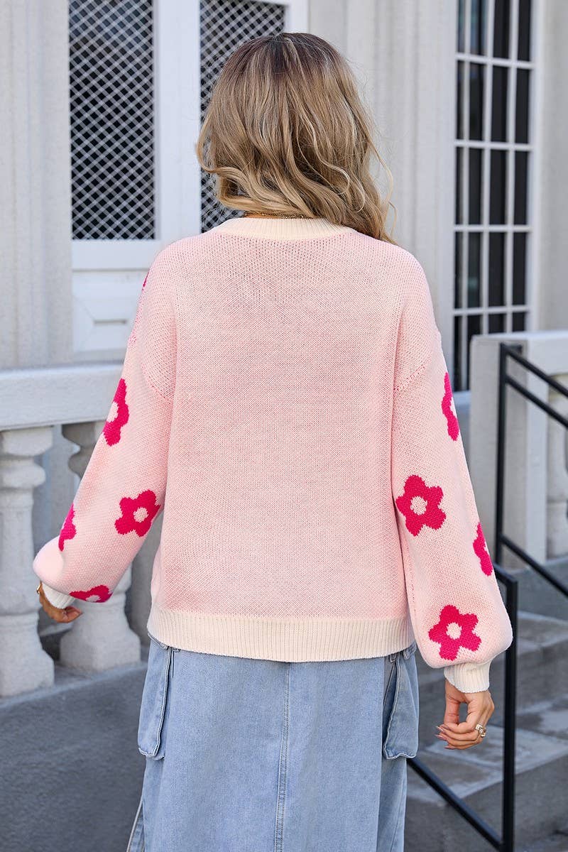 CWOSWL3072_FLORAL PRINT LONG SLEEVE CREWNECK KNIT SWEATER
