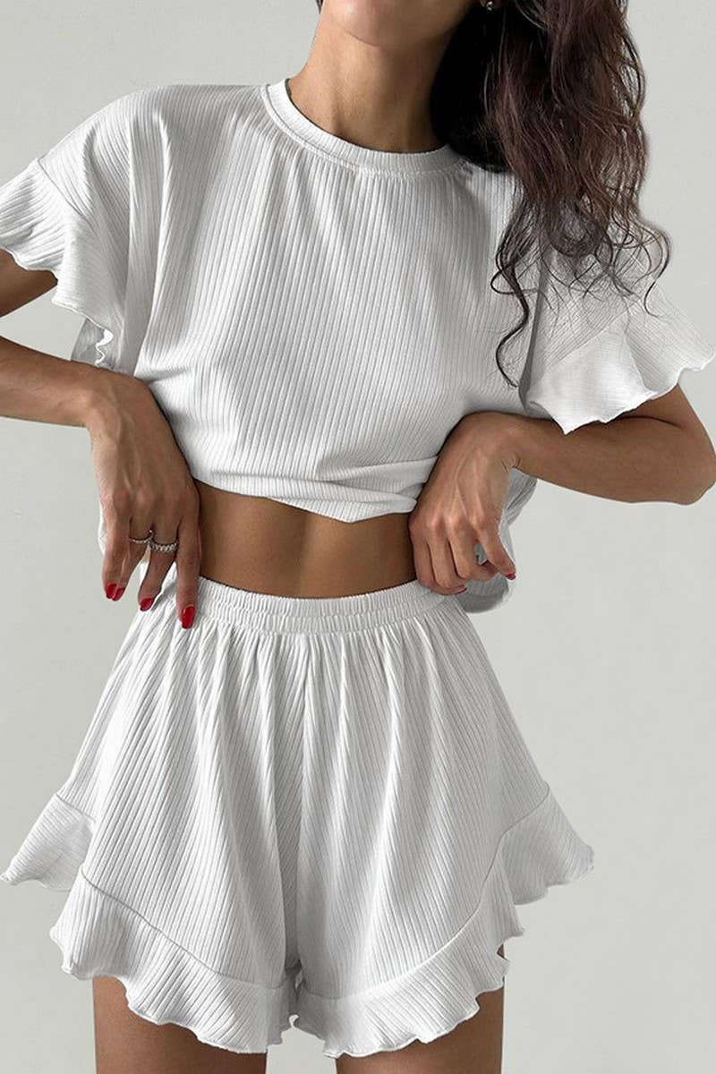 CWSPJ0228_COMFORTABLE AND SOFT RUFFLED TWO-PIECE PAJAMAS