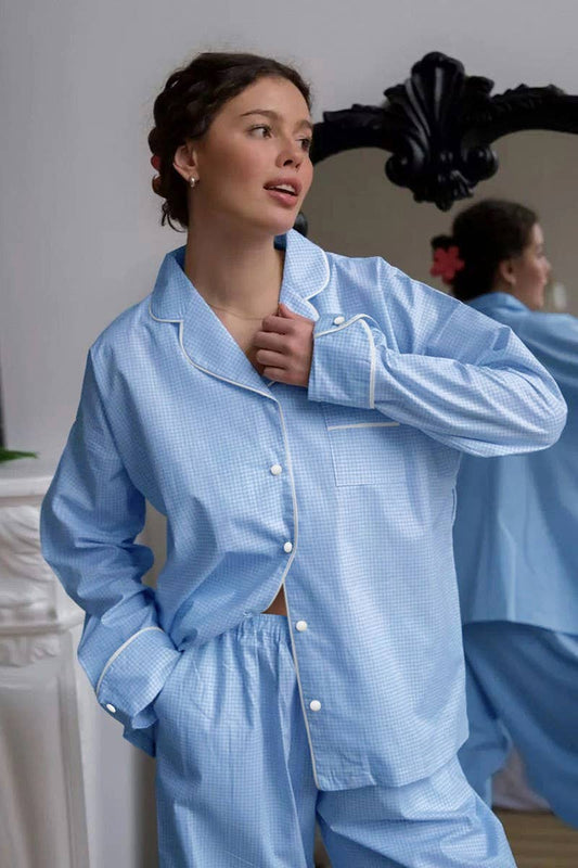 CWSPJ0223_PINK PLAID HOME WEAR PAJAMAS TWO PIECE SET