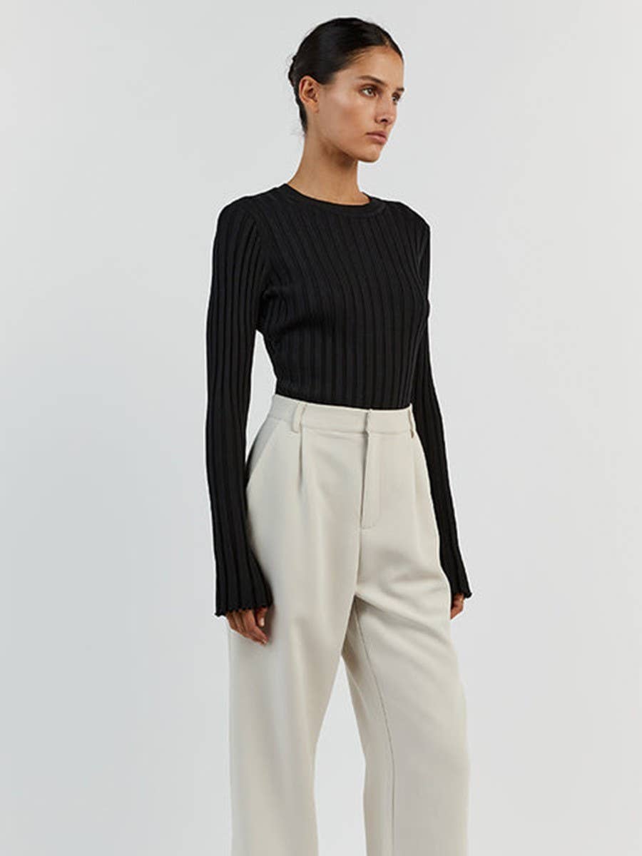 CREW NECK KNIT SWEATER LONG SLEEVE PIT STRIPE