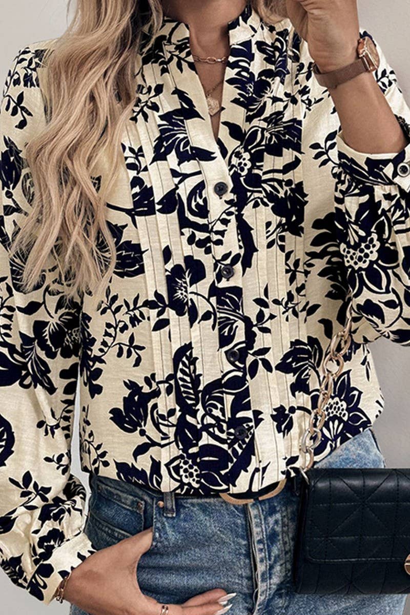 CWTBLL4067_VINTAGE PRINT SMALL STAND COLLAR SHIRT