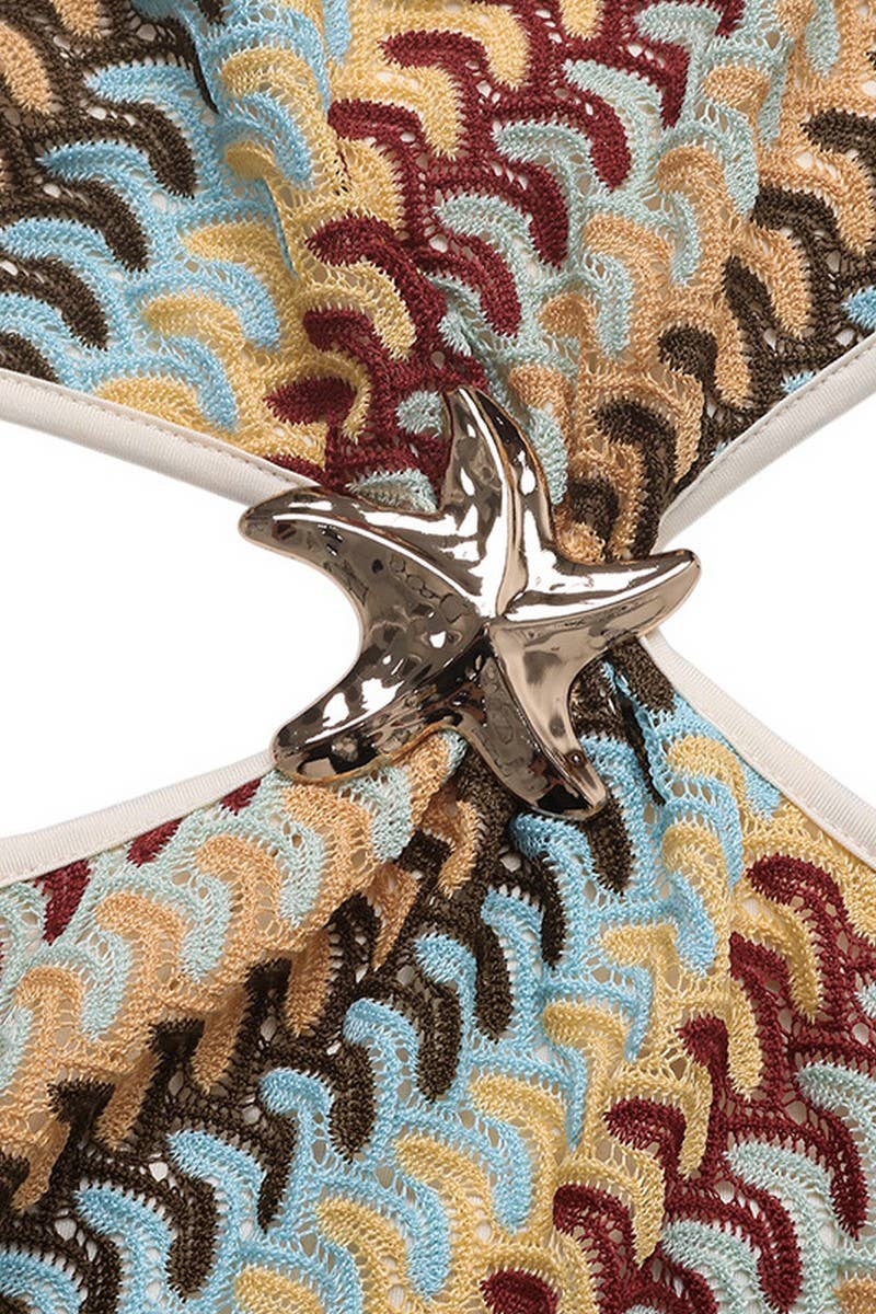 CWDSD8738_STRIPED ONE-SHOULDER CUTOUT BODYCON DRESS