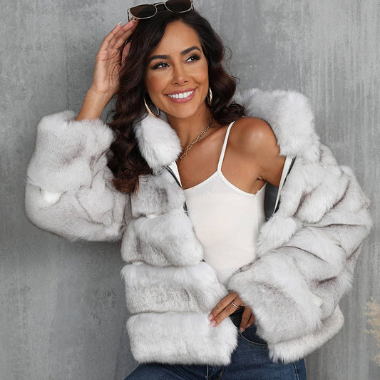 Women?™s Faux Fur Zip-Up Short Coat Stand Collar_CWMM9121