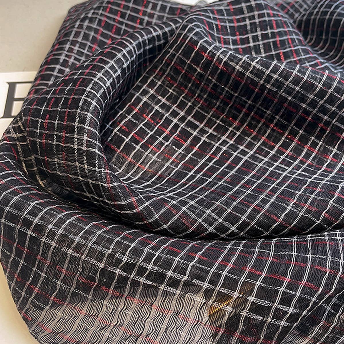 Plaid Shine Silk Scarf ??Long Blend Spring Wrap_CWASC0616