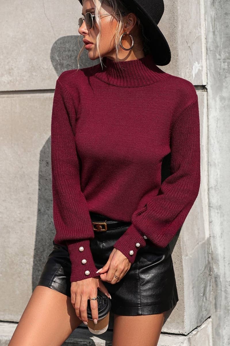 CWOSWL605_Turtle Neck Long Sleeve With Botton Sweater