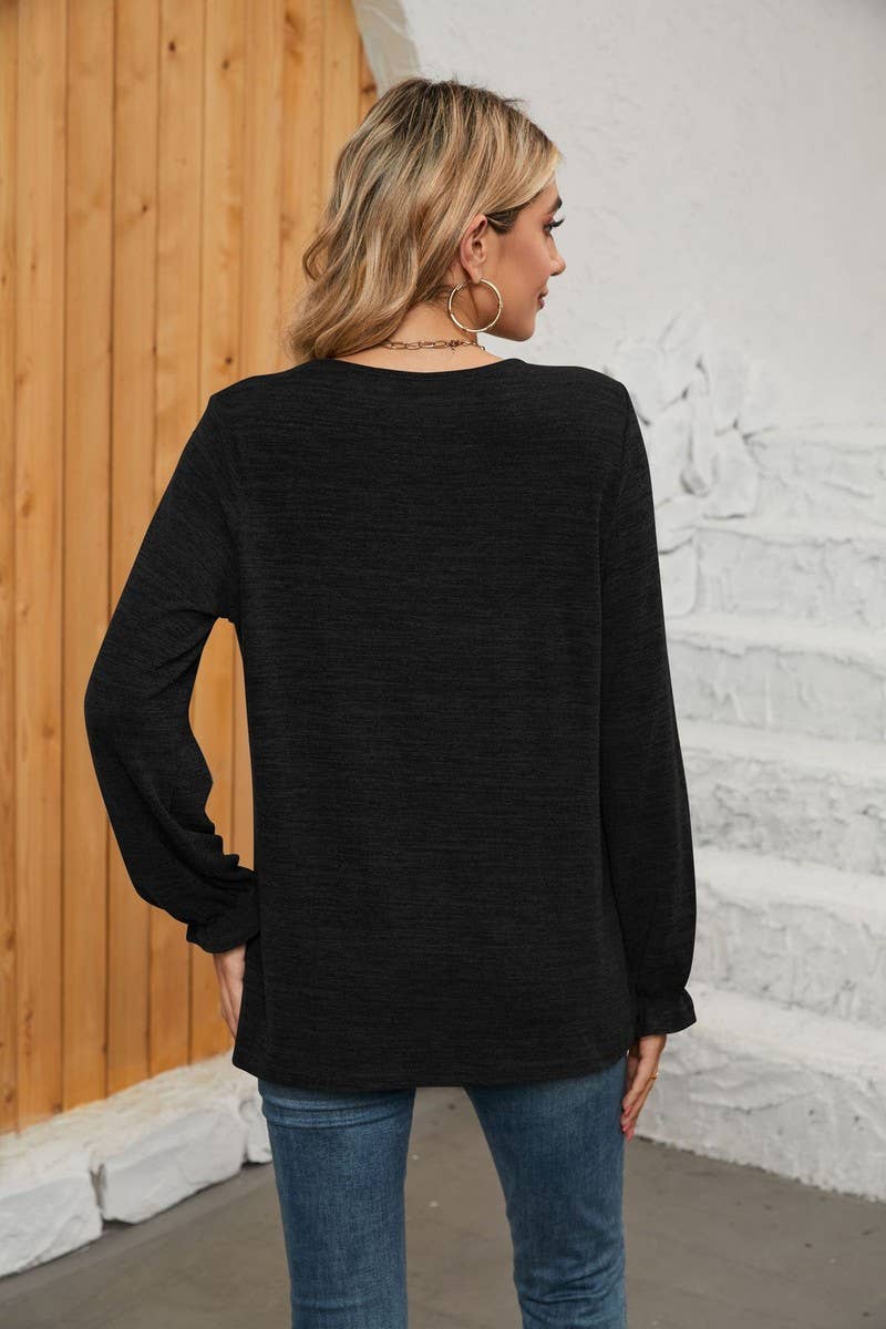 CWTBLL1048_SOLID COLOR LONG SLEEVE ROUND NECK CASUAL TOP