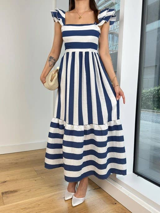 Comfortable and elegant striped halter dress