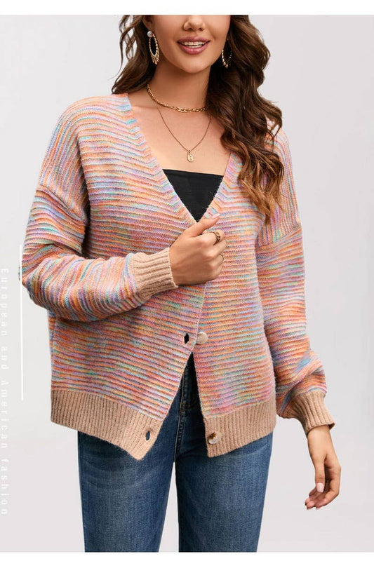 CWOSWL6850_AUTUMN AND WINTER V-NECK CASUAL KNITTED JACKET