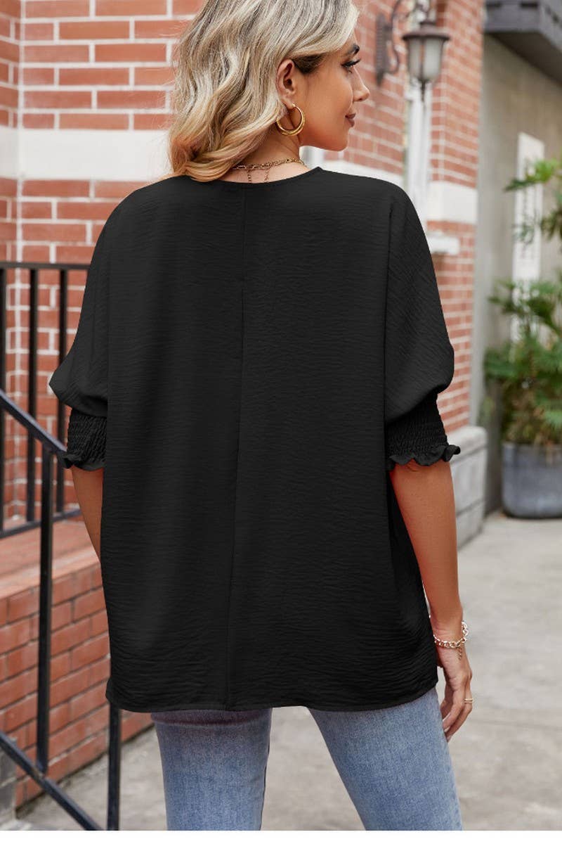 CWTBLL3199_LOOSE LARGE SIZE ROUND NECK SOLID COLOR TOP