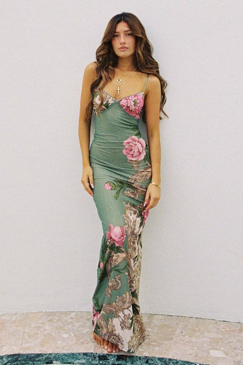 CWDMD5936_FLORAL PRINT SLIM FIT VACATION CAMI DRESS