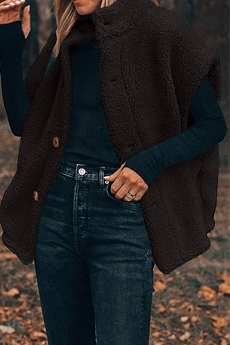 CASUAL SOLID COLOR SINGLE-BREASTED PLUSH VEST