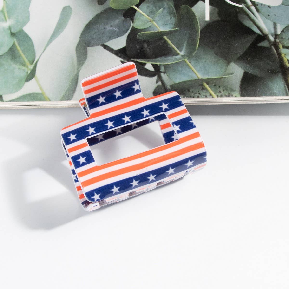 CWAHA5137_4TH OF JULY FLAG STYLISH RECTANGULAR HAIR CLIP