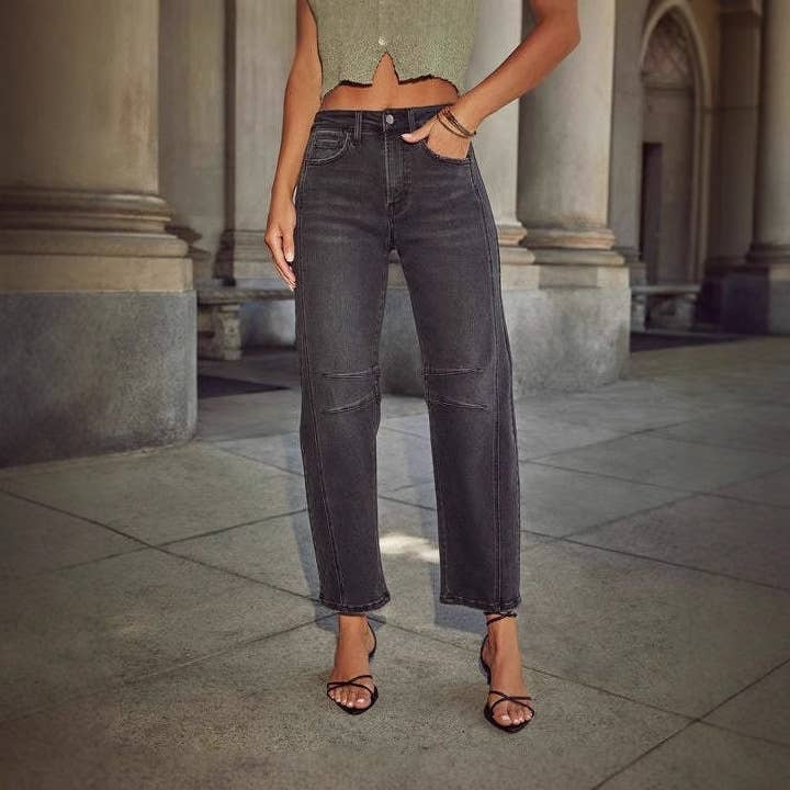 Casual loose mid-waist straight tube wash fashion jeans