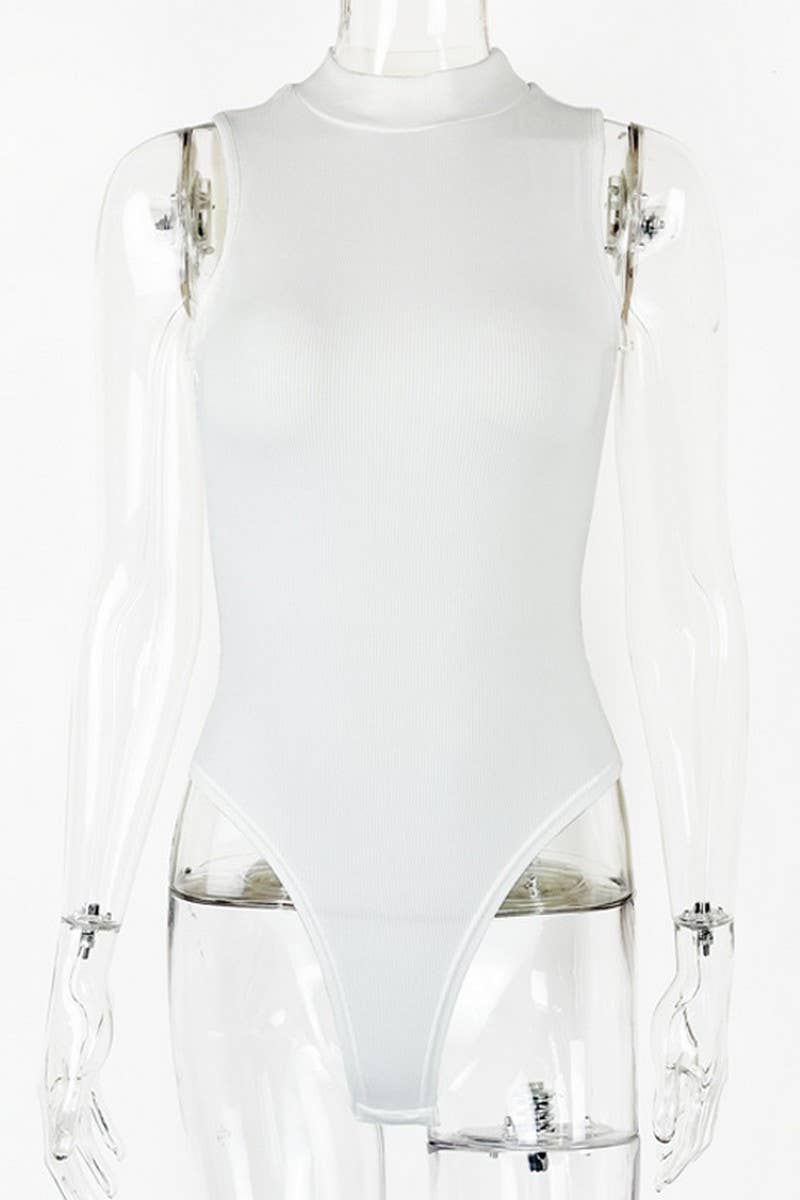 CWSJS1377_SUMMER SEXY HALF TURTLENECK SLEEVELESS BODYSUIT