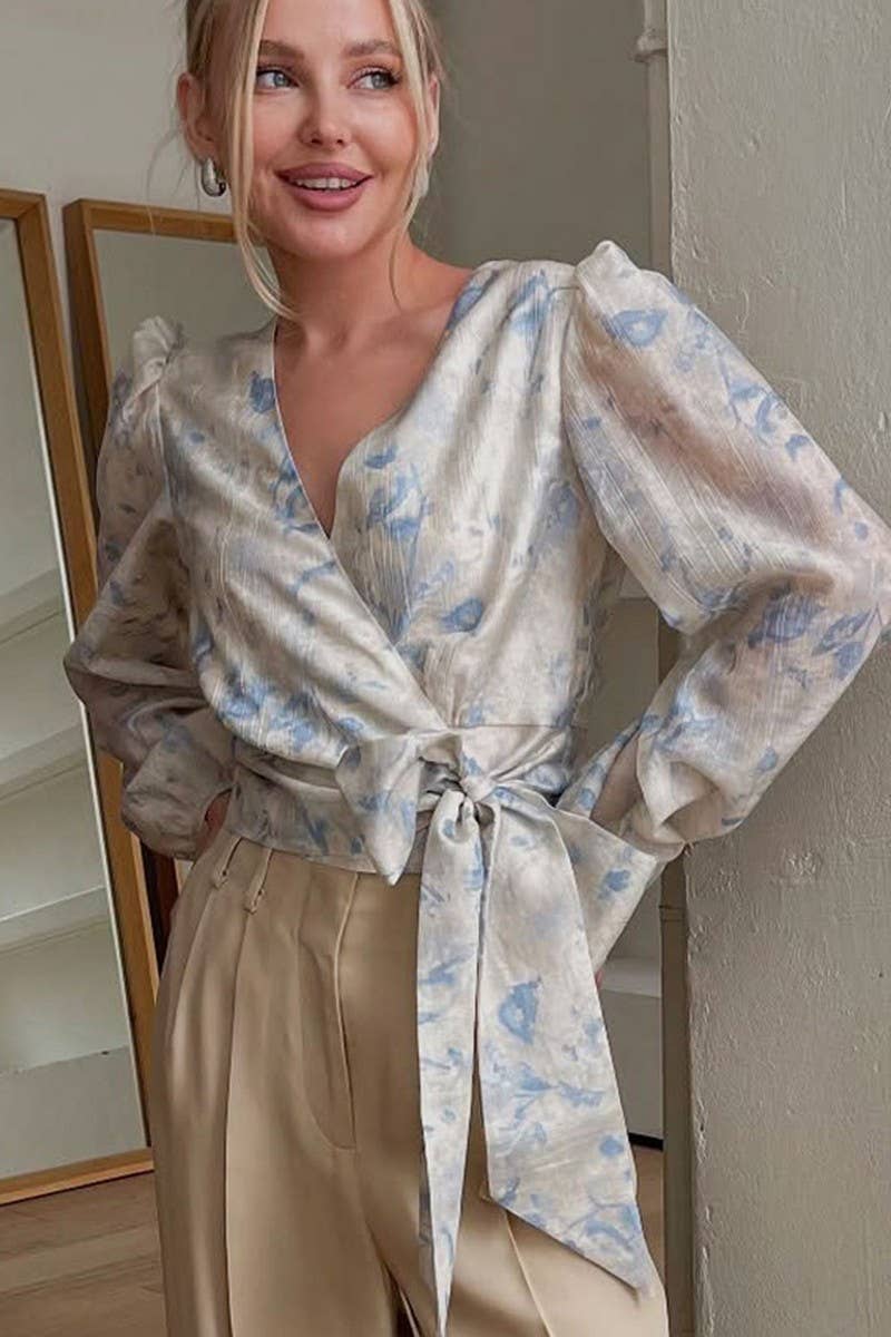 CWTBLL00598_PRINTED V-NECK TIE LONG-SLEEVED SHIRT