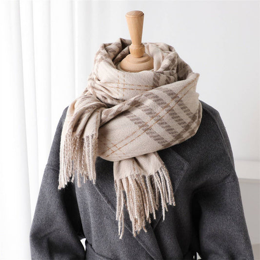 Retro Houndstooth Scarf with Soft Fringe_CWASC2755