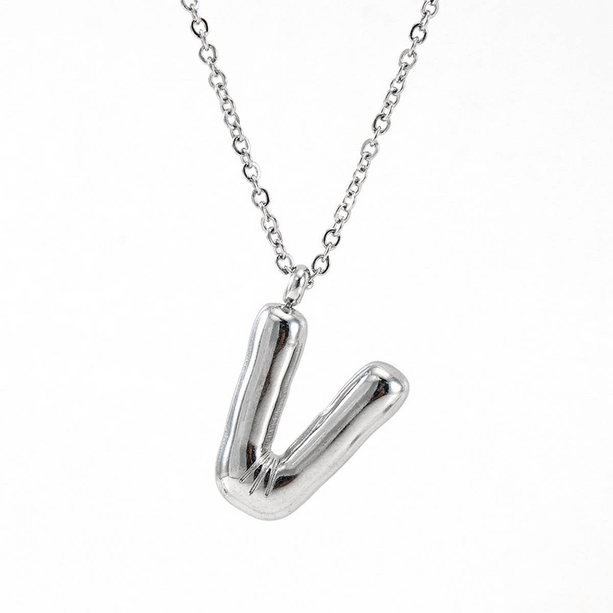 CWAJE1946_Steel Color Bubble Letter Necklace
