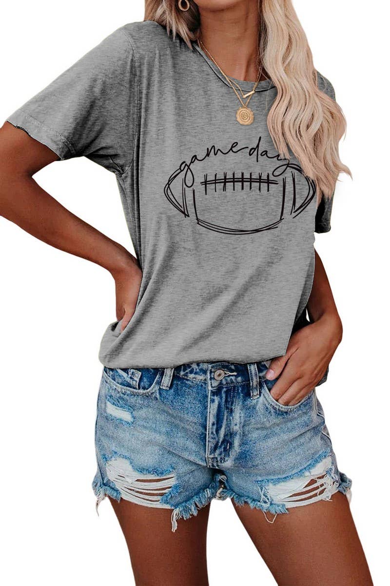 CWTTS0587_WOMEN GAME DAY PRINTING SHORT SLEEVE T SHIRT TOP