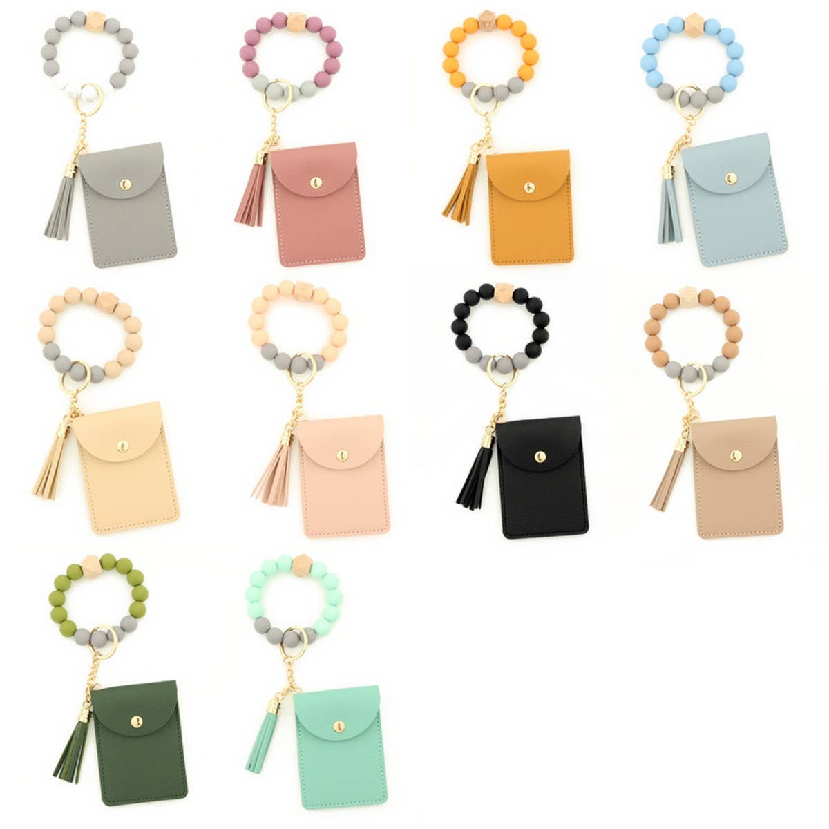 Solid PU Card Wallet with Tassel & Bead Strap_CWAB4967
