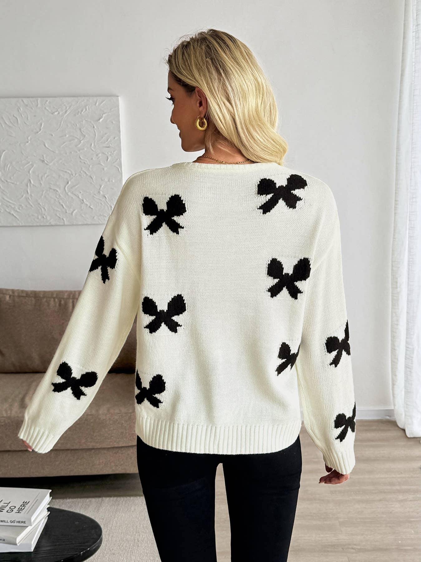 Design sense ribbon bow design cardigan