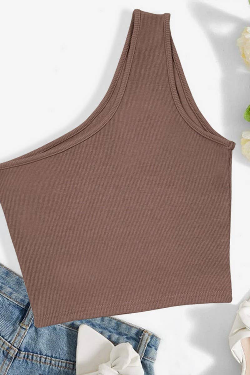 CWTTK0815_RIBBED HOLLOW ONE-SHOULDER SLEEVELESS VEST