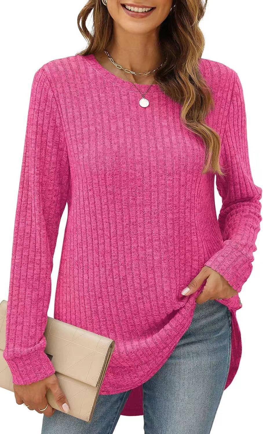 CWTTL1243_Crew Neck Pullover Casual Long Sleeve Top