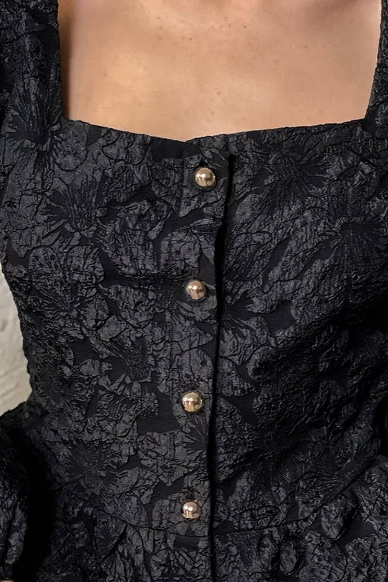 CWTBLL558_SQUARE NECK JACQUARD PUFF SLEEVE SHIRT