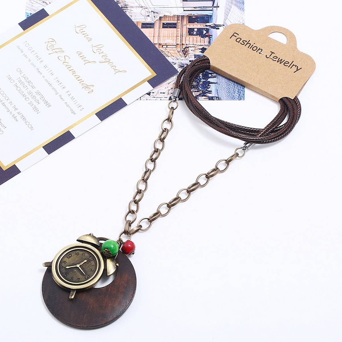 WAX ALLOY CREATIVE ALARM CLOCK LONG NECKLACE