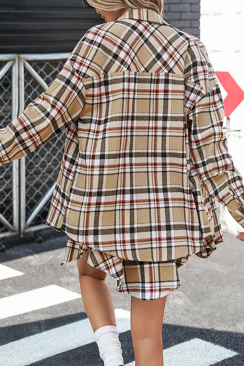 CWSTB2096_VINTAGE PLAID LONG SLEEVE TOP & SKORT SET