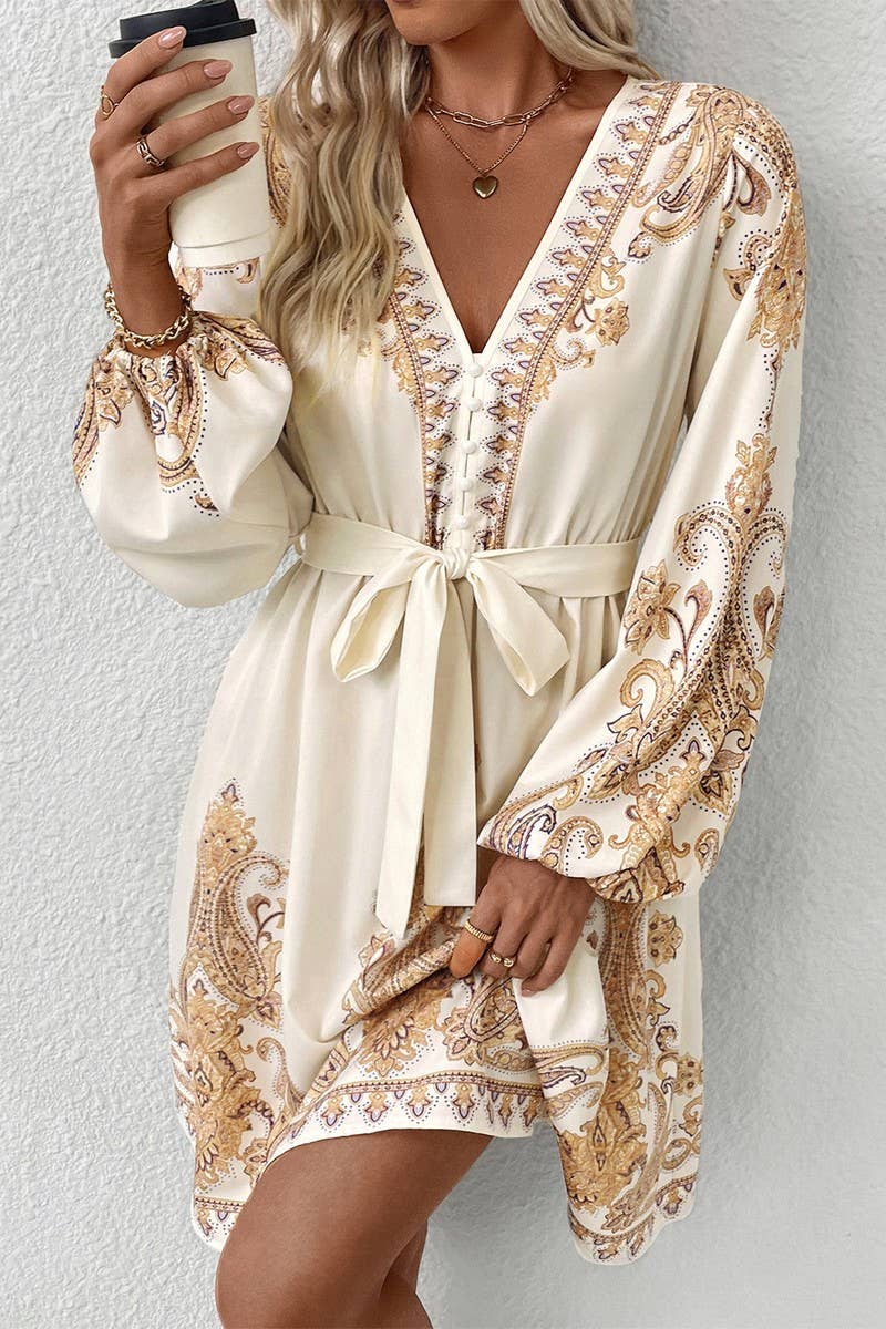 CWDMD01043_BOHO V-NECK TIE WAIST PAISLEY LONG SLEEVE DRESS