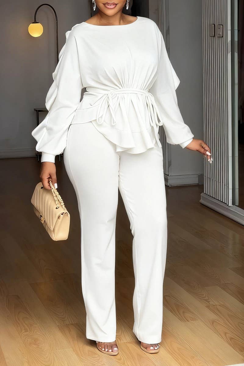 CWSTB00491_2025 ELEGANT RUFFLE DRAWSTRING TOP AND PANTS SET