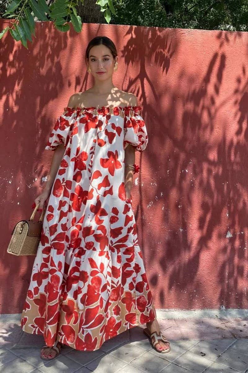 CWDMD6484_FLORAL OFF-SHOULDER PUFF SLEEVE MAXI DRESS