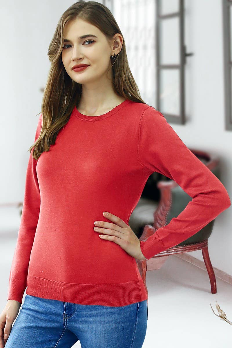 AWOSWL283-P_LONG SLEEVE CREW NECK PULLOVER SWEATER