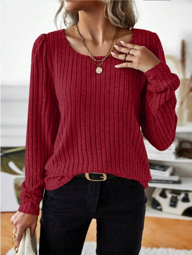 CASUAL SOLID COLOR V-NECK PIT STRIPE SWEATER
