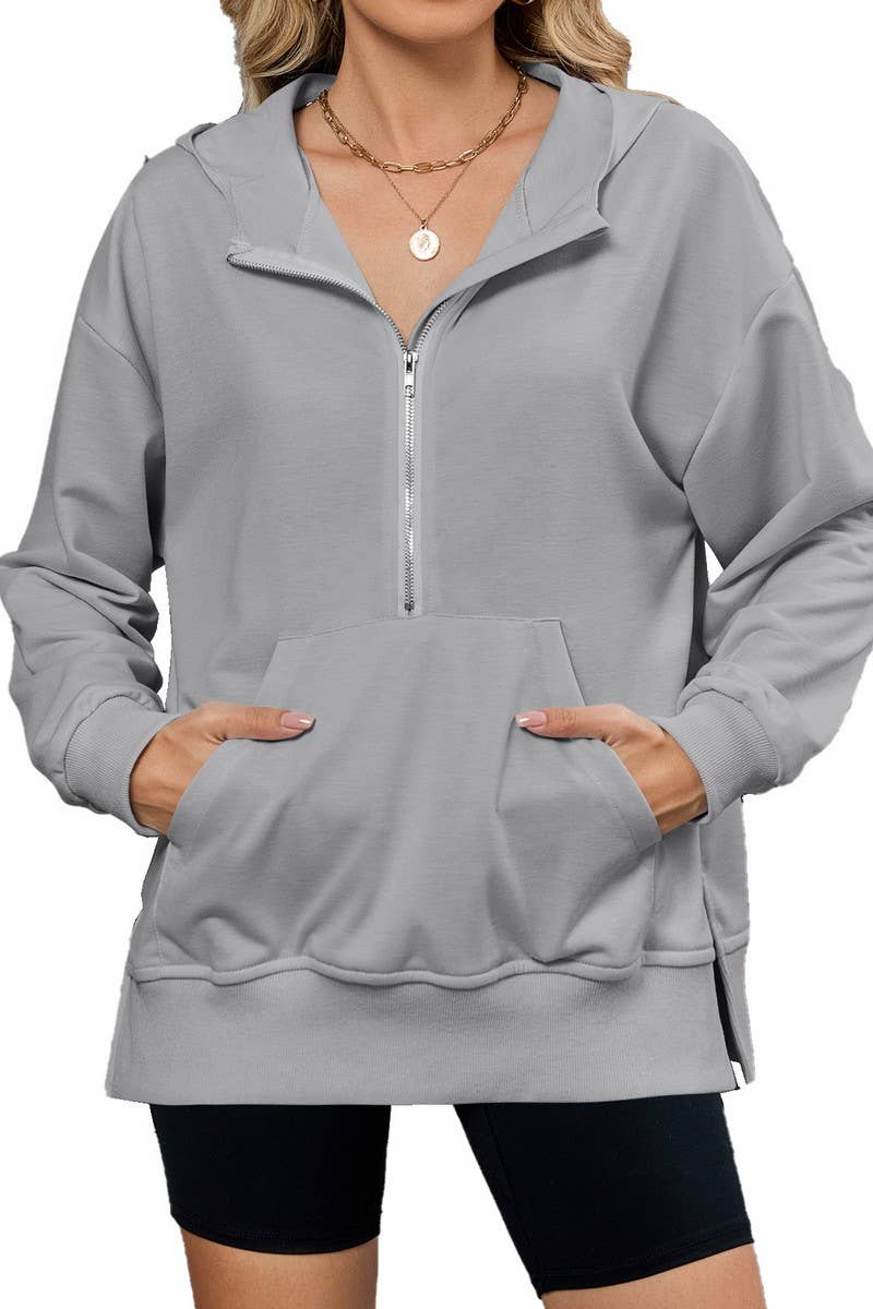CWTTL00998_HOODED LOOSE FIT ZIPPER POCKET SWEATSHIRT