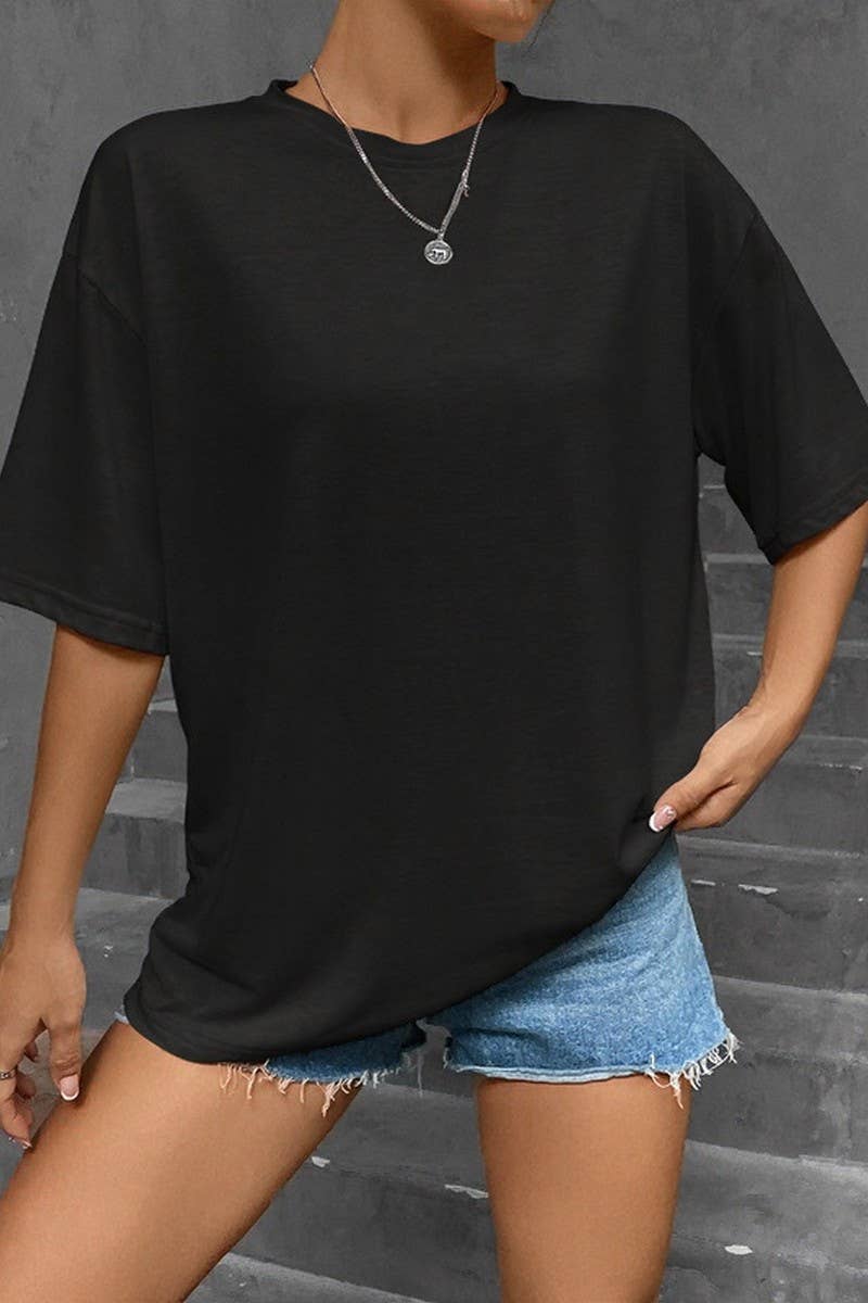 CWTTS1410_SUMMER SOLID COLOR LOOSE FIT CREW NECK T-SHIRT