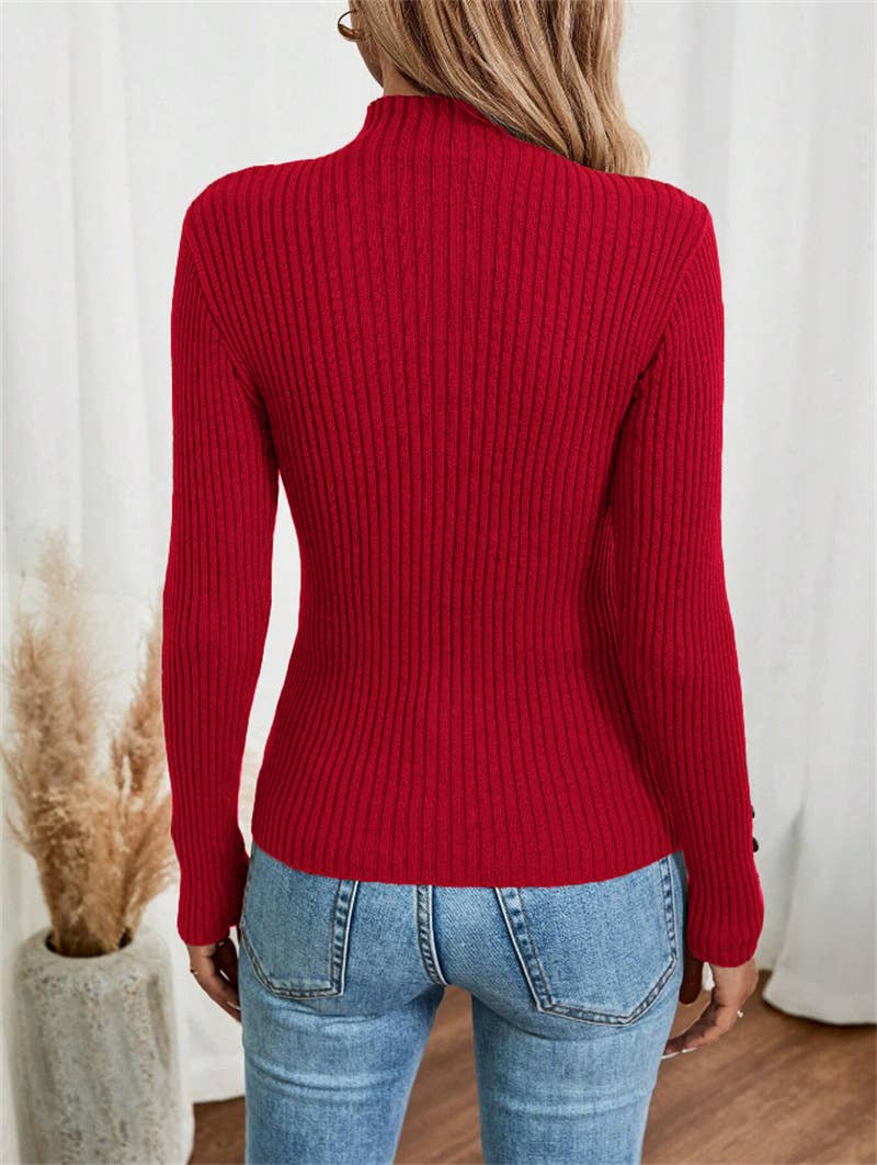 Button long-sleeved knitted base layer top