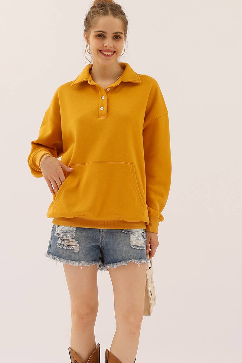 CWTTL1426_Collared Neck Casual Long Sleeve Top