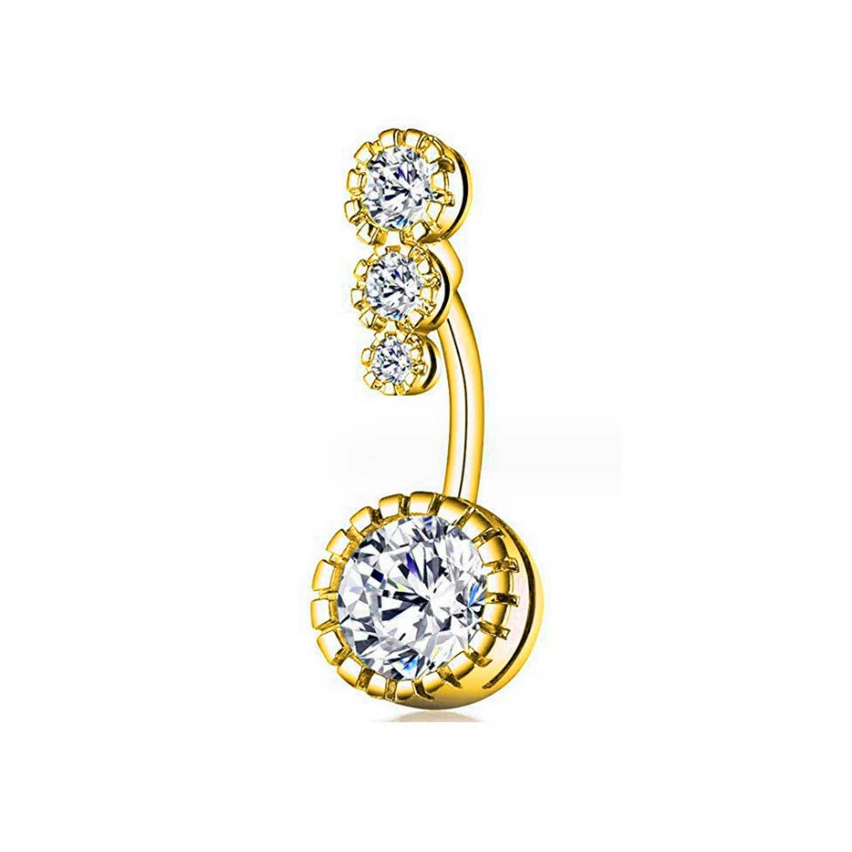 3 Gem CZ Belly Ring ??Surgical Steel Piercing_CWMM9174