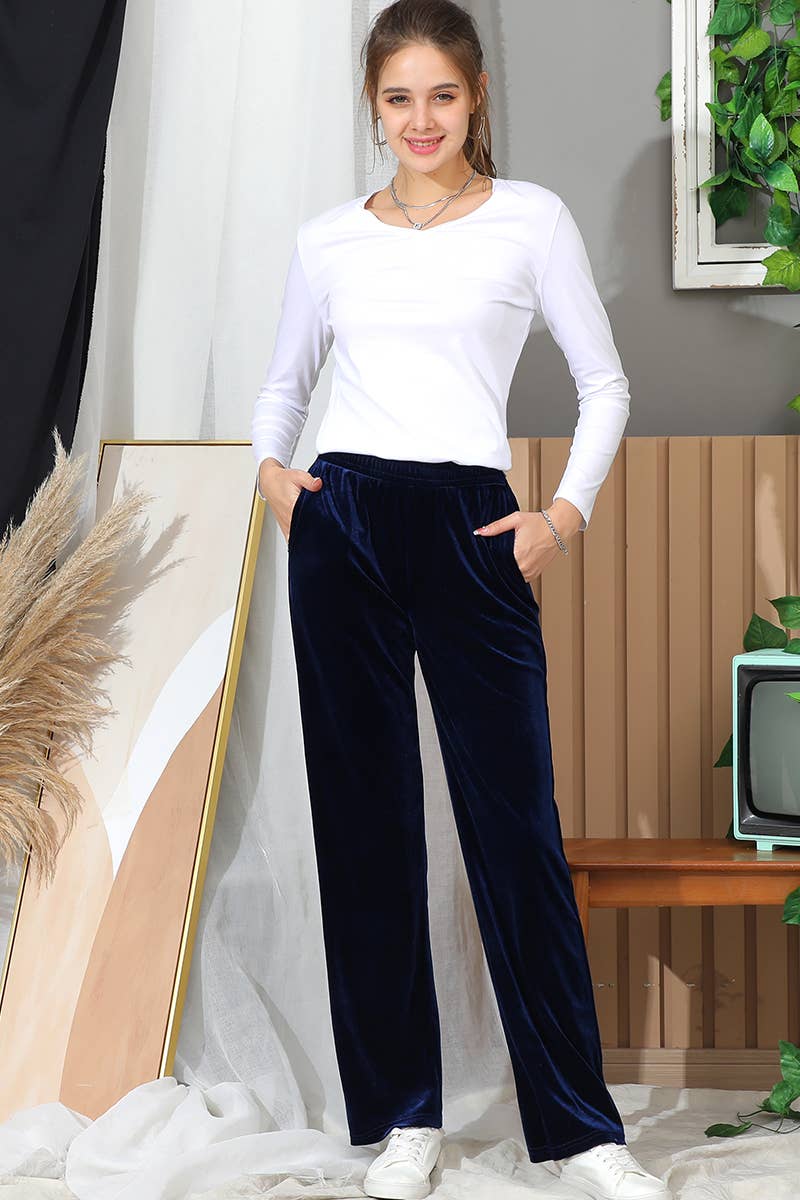 CWBLP417_WAIST BAND CASUAL VELVET LONG PANTS WITH POCKETS