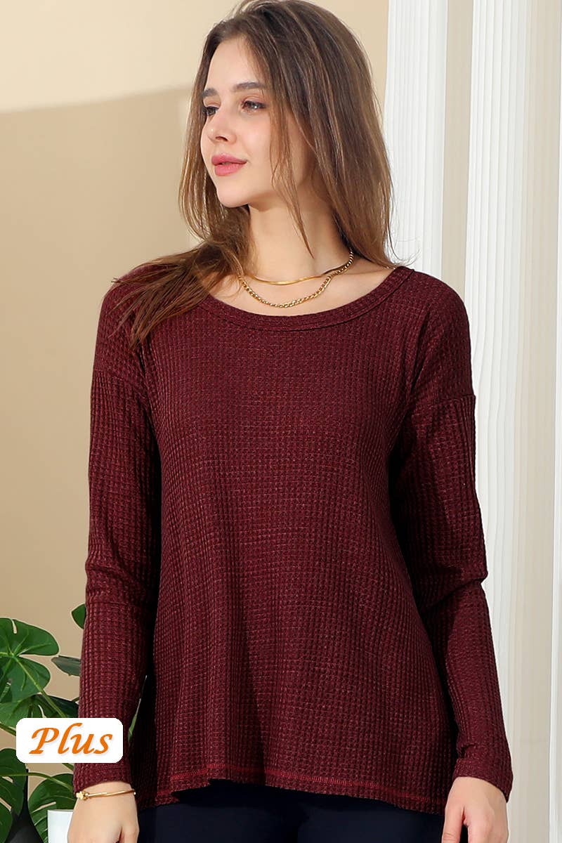 CWTTL1474_Casual Round neck Loose Fit Long Sleeve Tops
