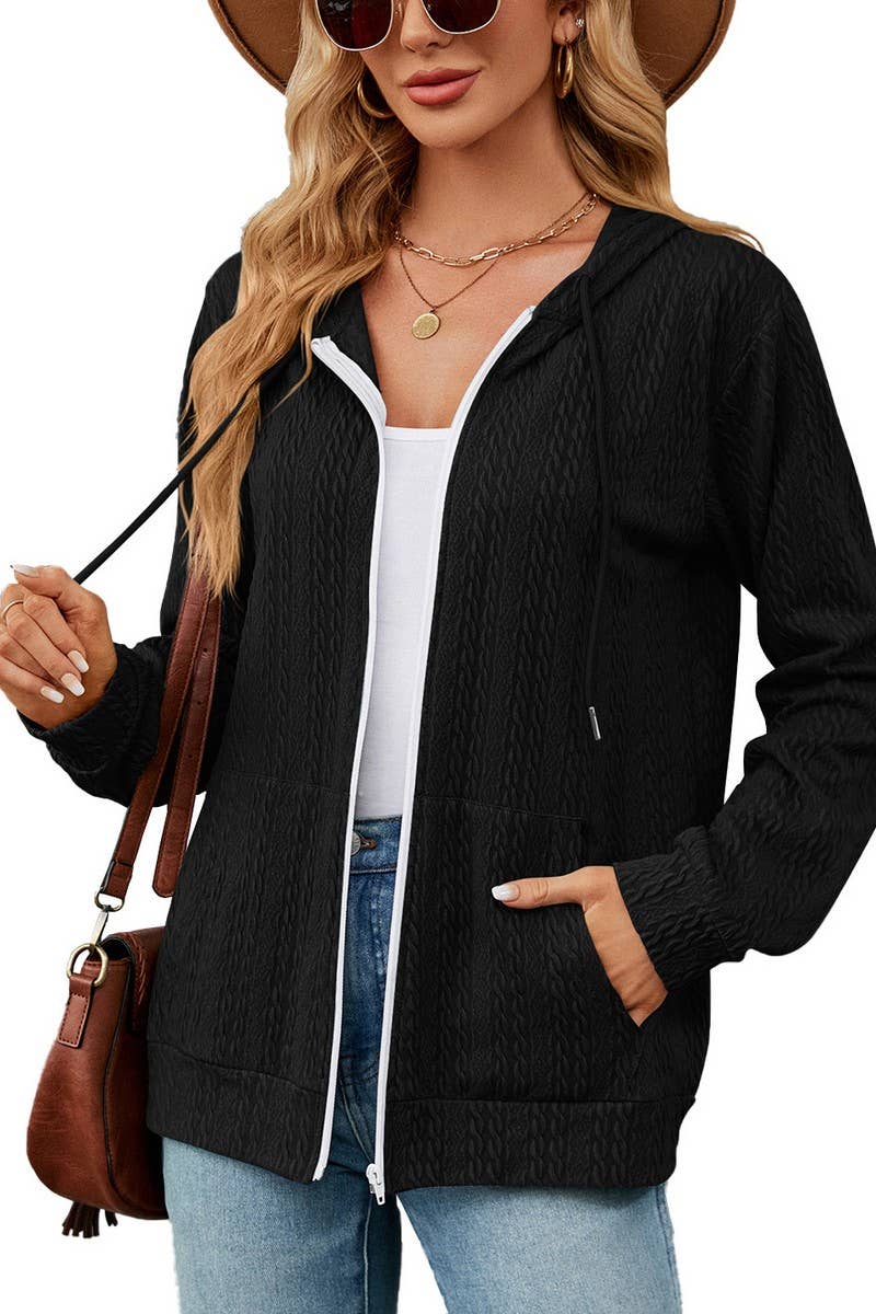 CWOHOL0931_LONG SLEEVE HOODED ZIPPER POCKET SWEATSHIRT COATS