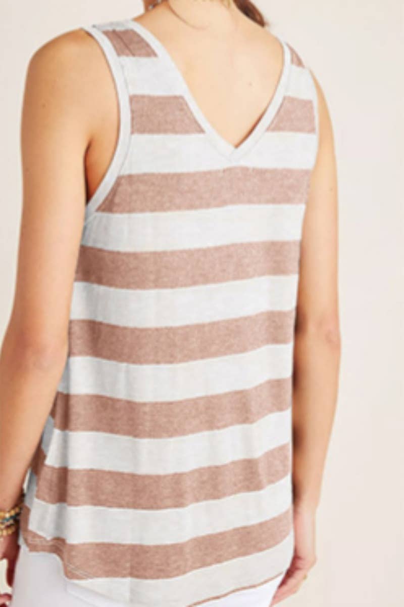 CWOV0429_CASUAL V-NECK SLEEVELESS STRIPED TANK TOP
