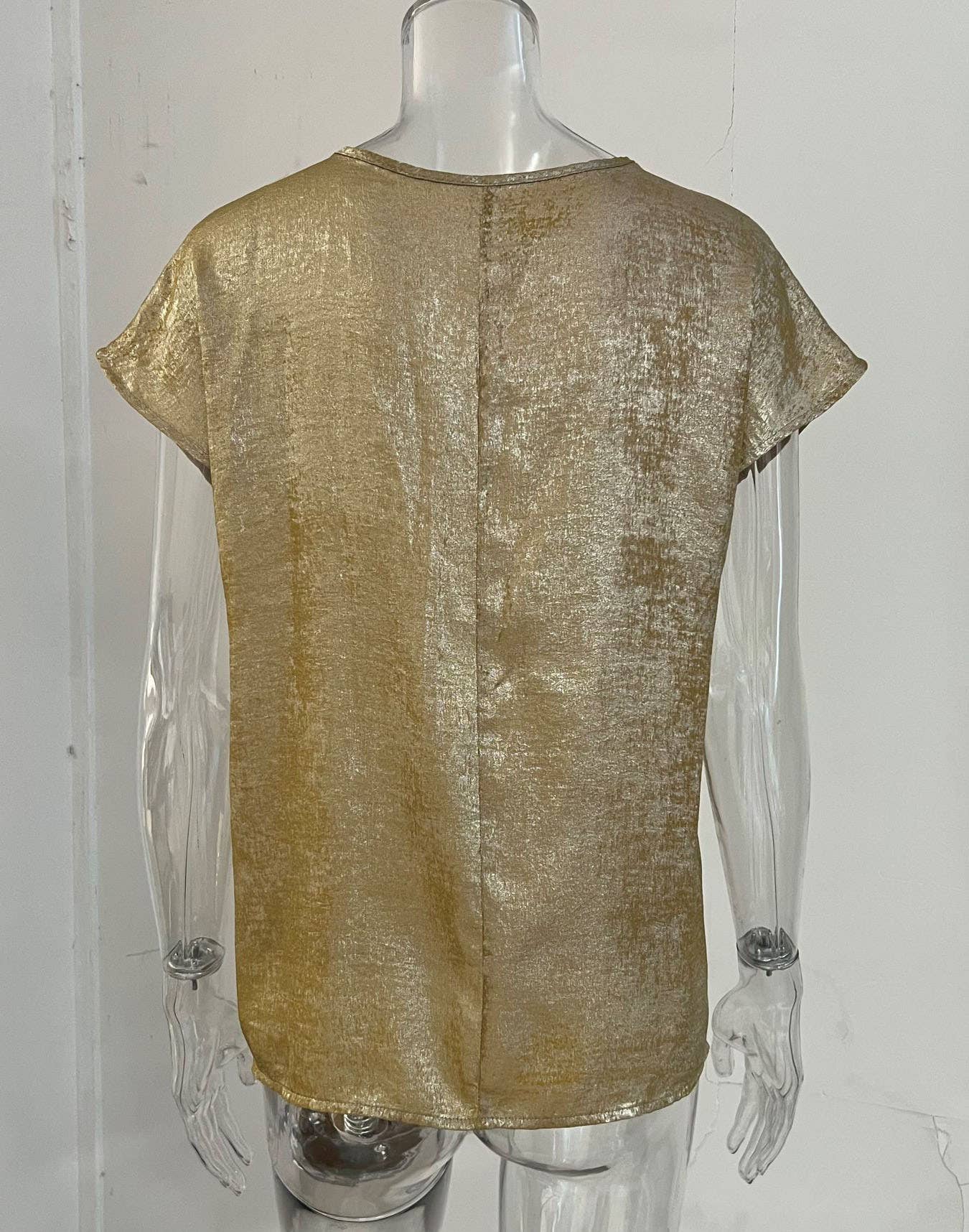 Casual loose V-neck bat-sleeve T-shirt