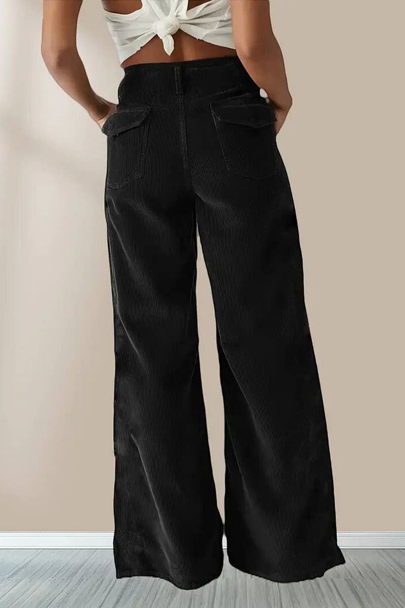 CWBLP1394_SOLID COLOR HIGH WAIST CASUAL STRAIGHT TROUSERS