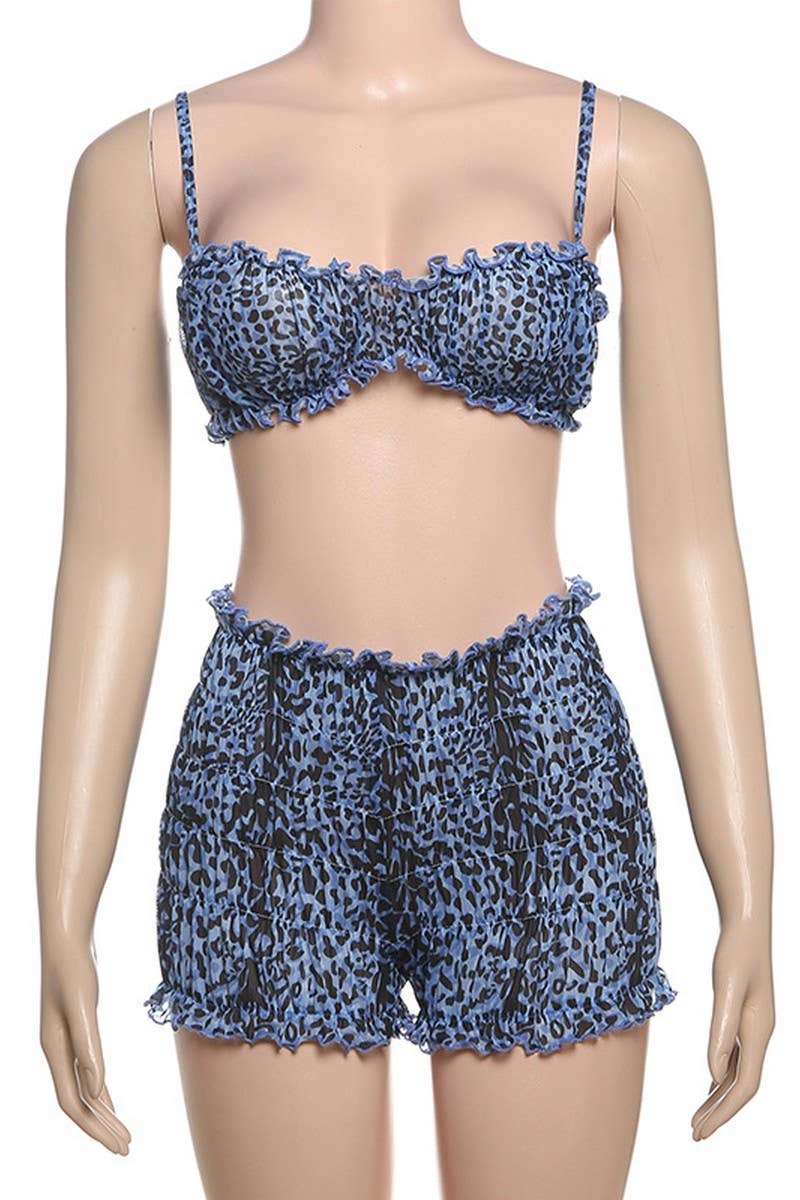 CWSS1284_SEXY LEOPARD LACE HALTER TOP SHORTS SET