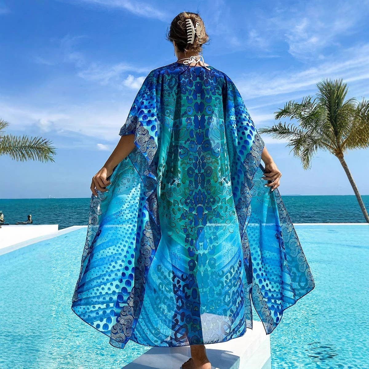 Boho Print Long Beach Cover-Up, Bikini Sun Shield_CWBLS0481