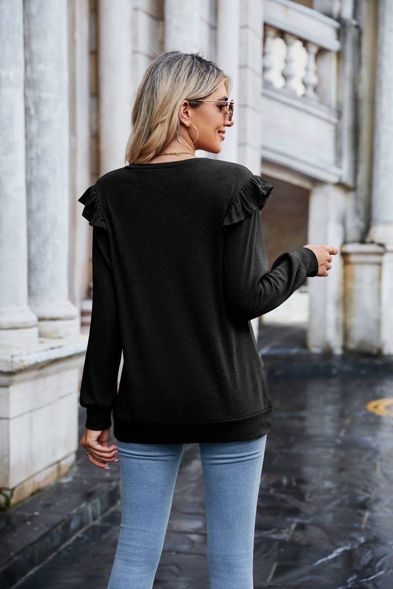 CWTTL1646_V-neck Long Sleeve Pullover Top